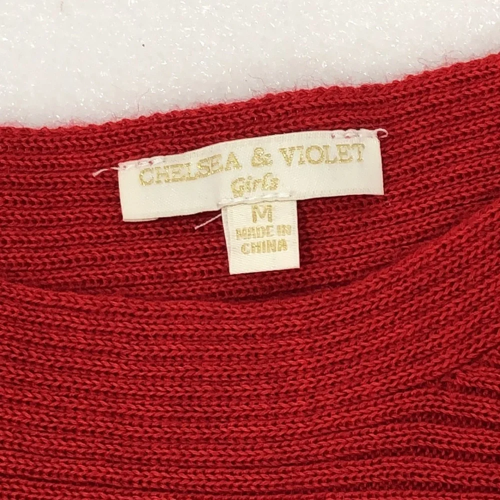 NEW Chelsea & Violet Girls Sweater Red Wool Blend Boatneck Ribbed Knit Medium